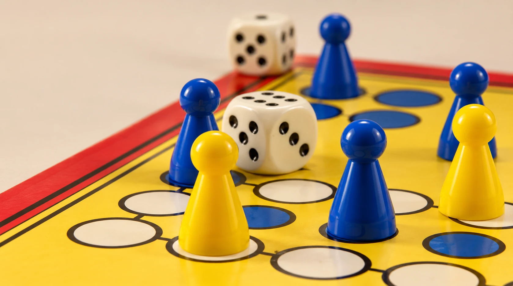 Board game pieces and dice